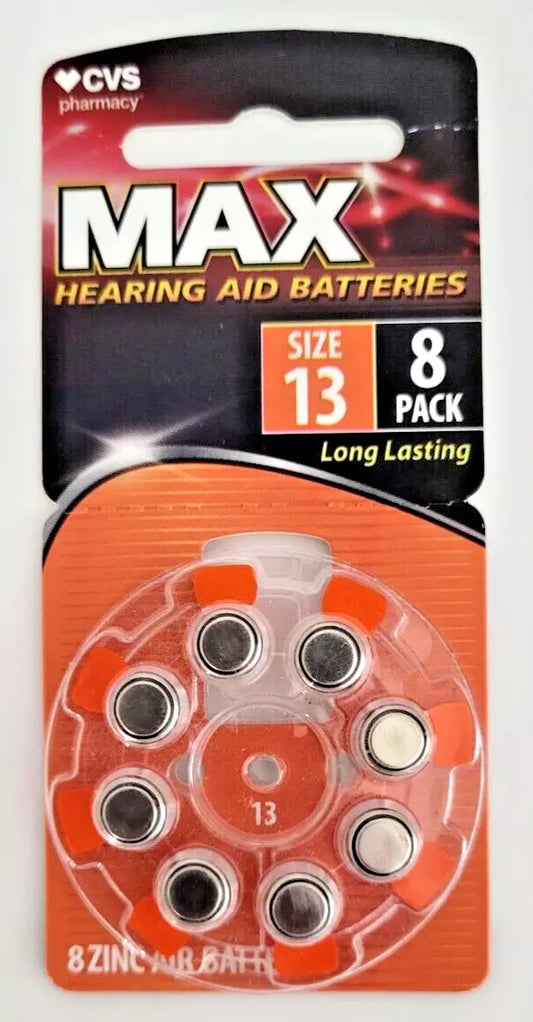 CVS MAX Hearing Aid Batteries Size 13, Long-Lasting, 8-Pack