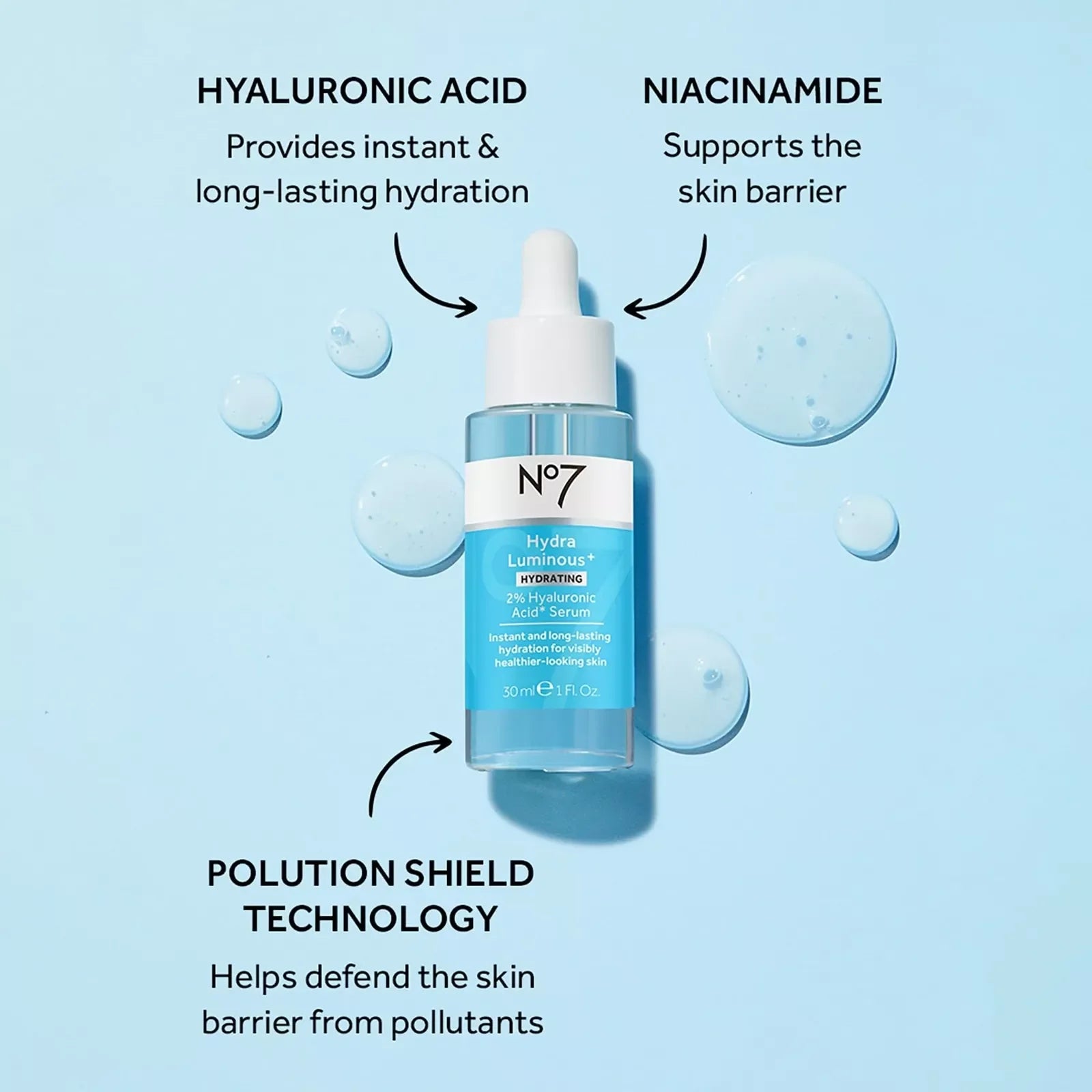 No7 HydraLuminous+ 2% Hyaluronic Acid Serum - 1 fl oz - Exotic Pro