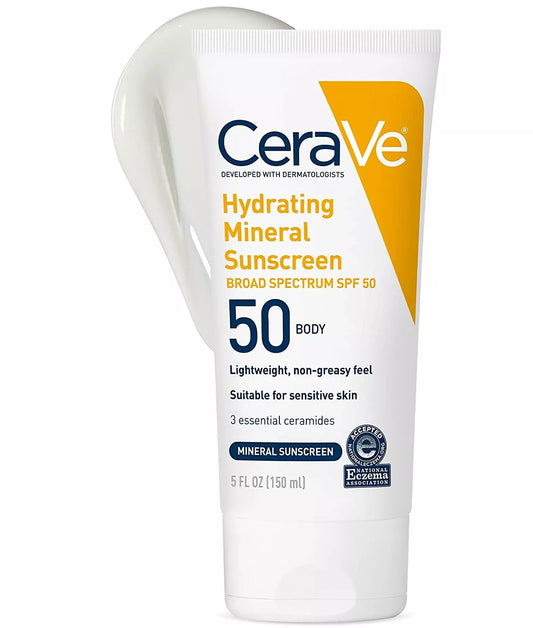 CeraVe 100% Mineral Hydrating Body Sunscreen, SPF 50, 5 fl oz