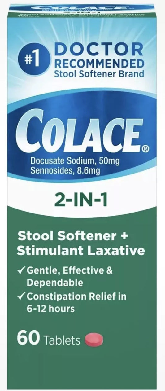 Colace 2-in-1 Stool Softener & Laxative Tablets – 100mg (60 ct)