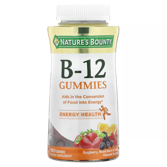 Nature's Bounty B-12 Gummies – 160 Ct | Energy Support | Raspberry, Berry & Orange