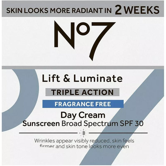 No7 Lift & Luminate Triple Action Day Cream SPF 30 - Fragrance-Free, 1.69oz