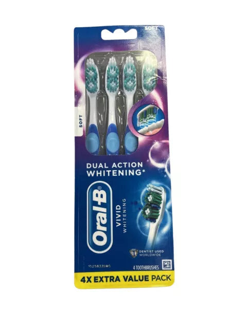 Oral-B 3D White Vivid Manual Toothbrushes, Soft Bristles, 4 Count