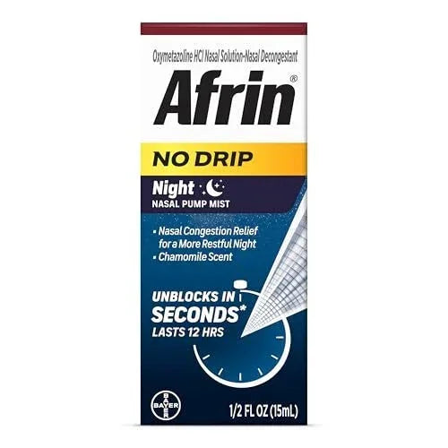 Afrin No Drip Night Nasal Spray, Chamomile, Congestion Relief, 0.5 fl oz - Exotic Pro